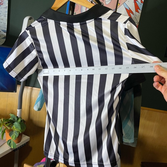 Black and White Striped Women's Polo Shirt size small referee v neck poly - Picture 4 of 4